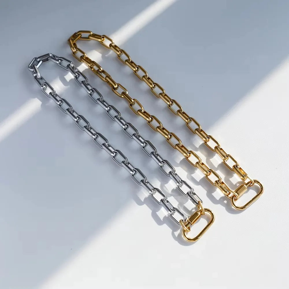 2025 Luxury Gold-Plated Chunky Chain Necklace | Stainless Steel Carabiner Design with Zircon Charms