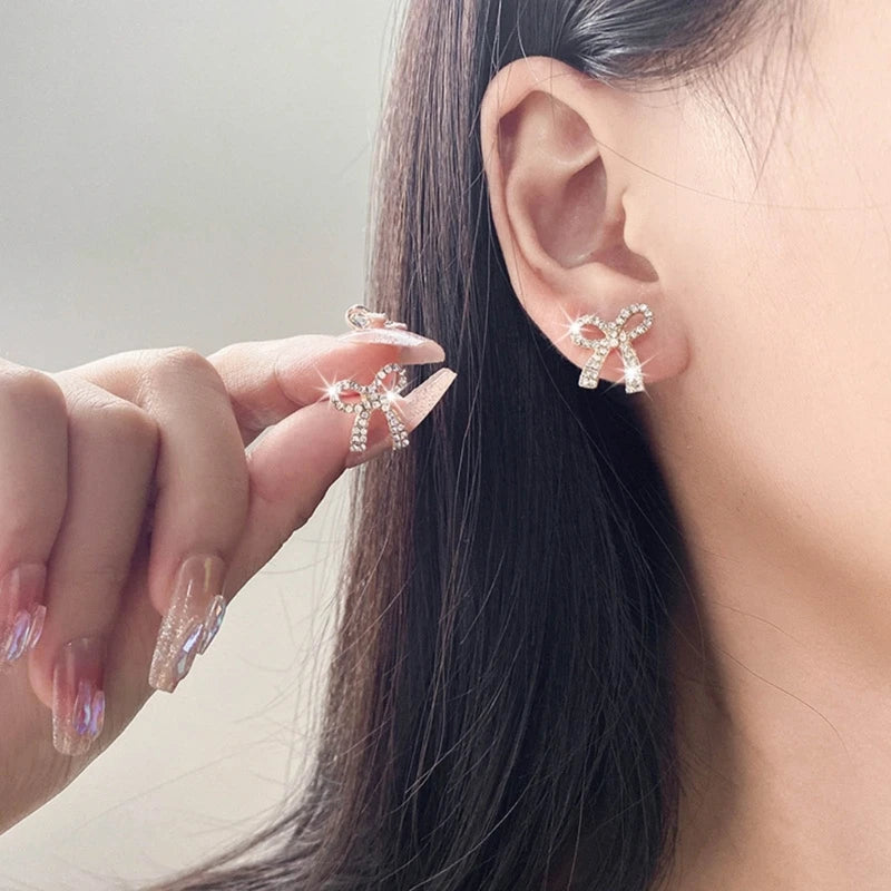 Light Luxury Bowknot Drop Earrings | Elegant Long Bow Studs for Women
