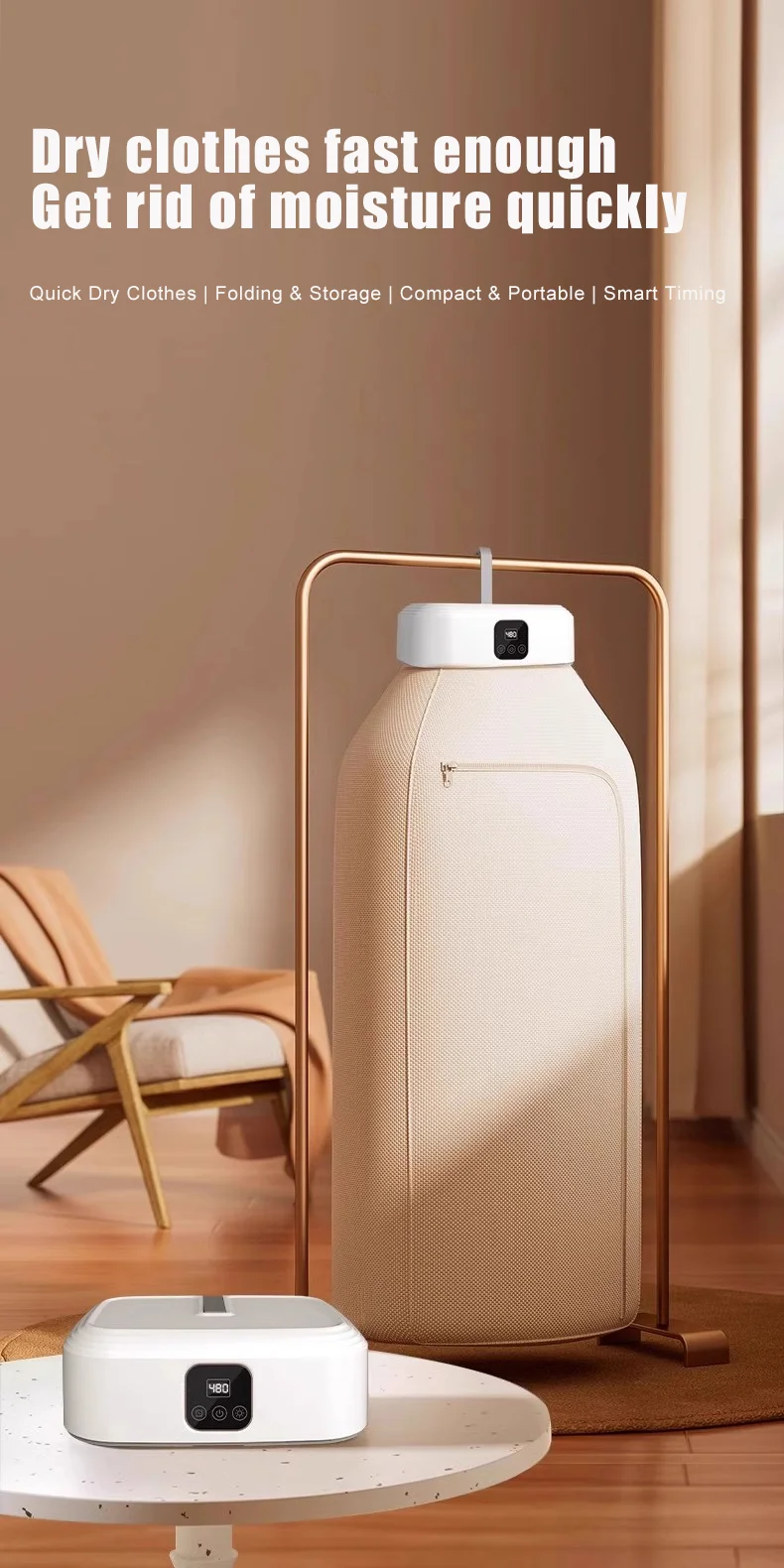 JKUOO 30min quick dry  Electric Clothes Dryer 600W Portable Compact Foldable Laundry Dryer Machine 60 ° C sterilize & deodorize