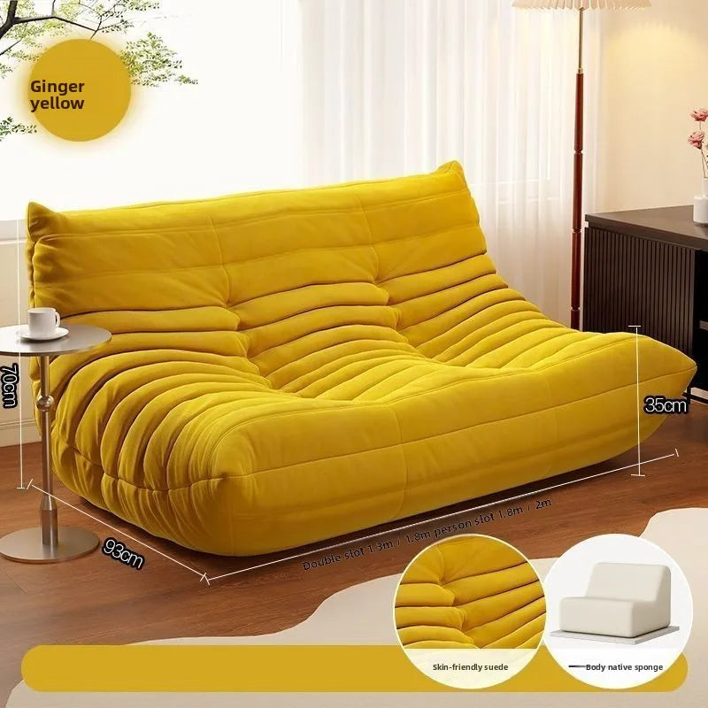 Double Caterpillar Suede Sofa Small Apartment Trendy Bedroom Single Lounging Area Lazy Living Room Tatami Inspired Cozy Design