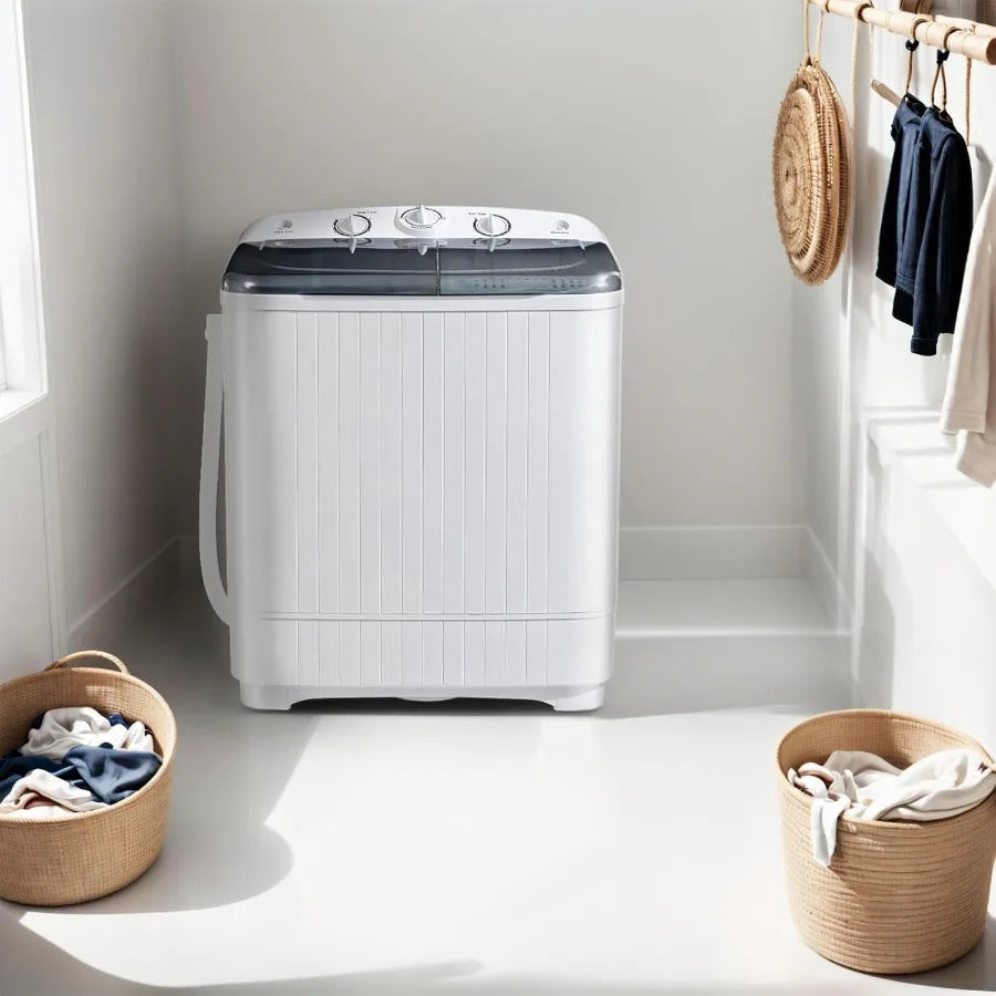 Portable Mini Twin Tub 32lbs Washing Machine With Drying Rack 10 Hangers 20lbs Washer 12lbs Spinner Small Laundry Washer with T