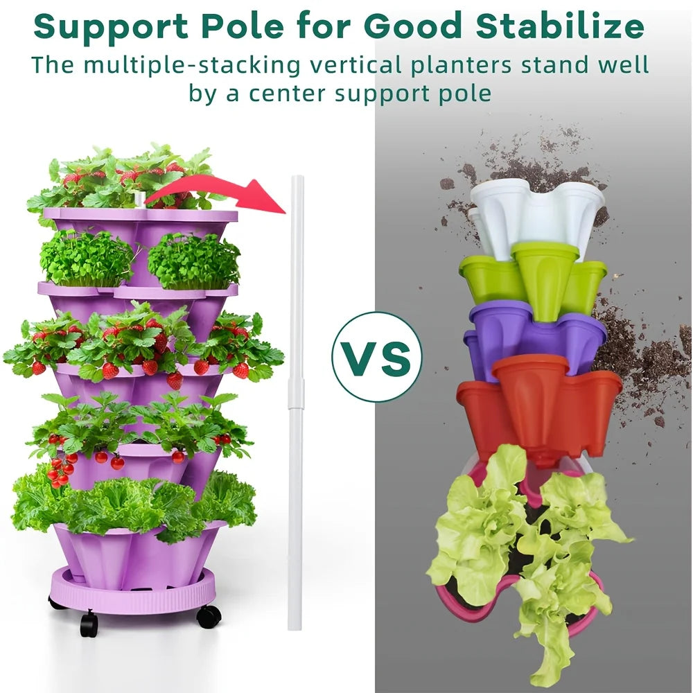 5-Layer Stackable Vertical Planter with Wheels