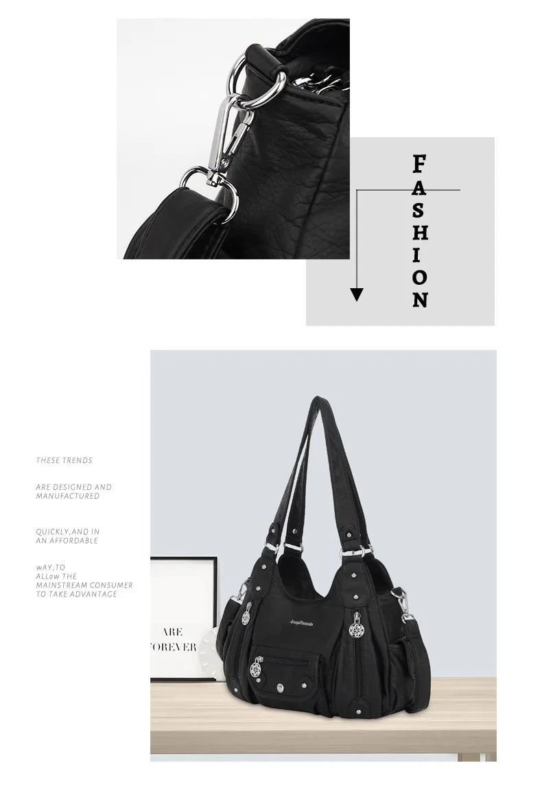 Angel Bag Women Handbags Satchel Top-handle Soft PU Shoulder Bag Fashion Dumpling Pack Multi-pockets Shoulder Bags Wellet