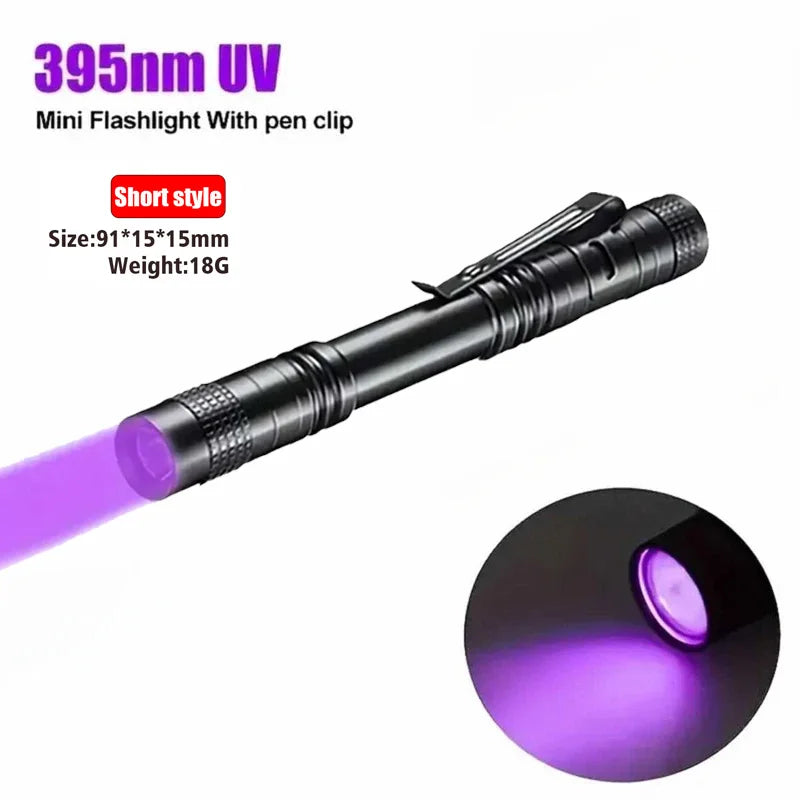 XIWANGFIRE 395nm UV Flashlight with Pen Clip (2×AA)