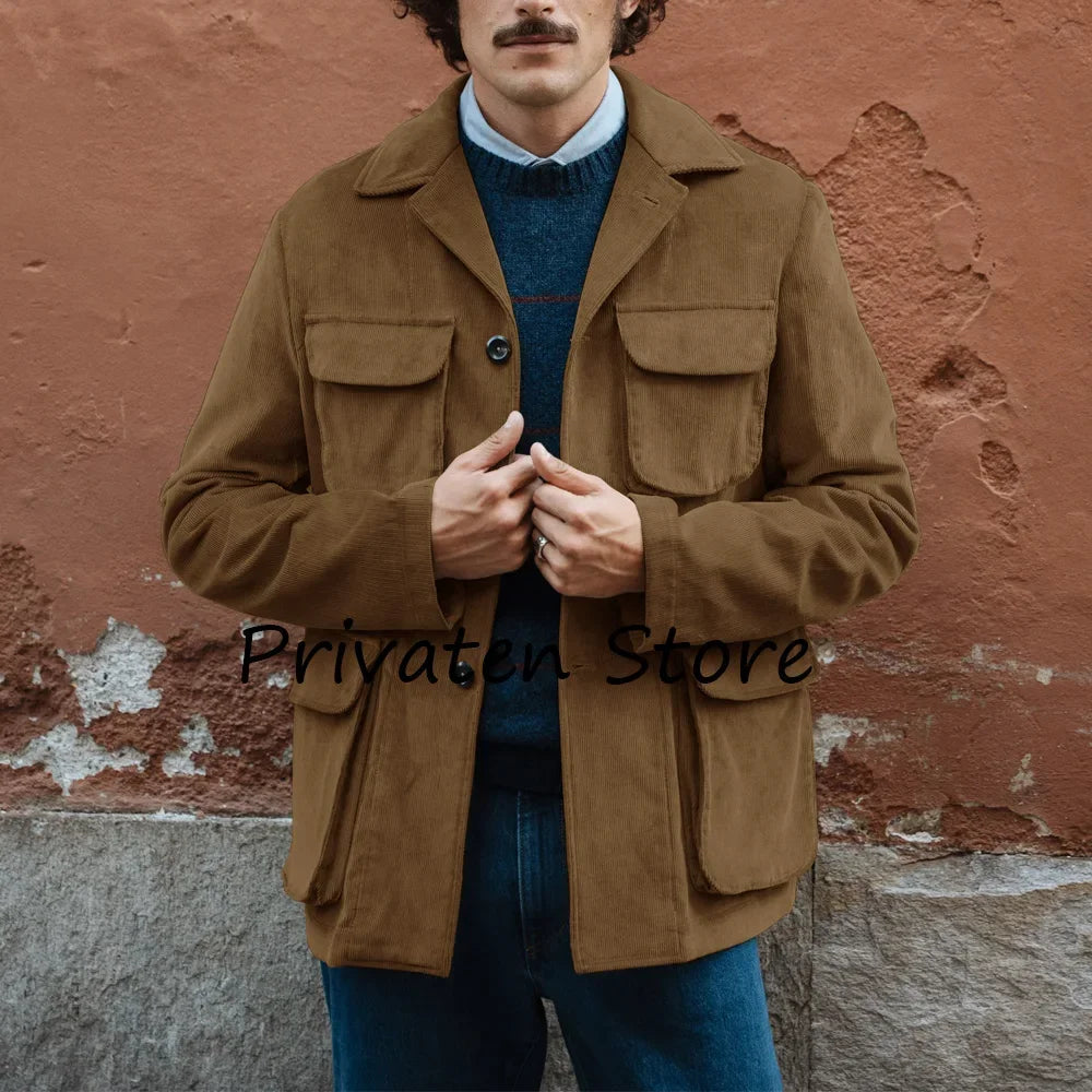 Men’s Corduroy Jacket — Single-Breasted Casual Coat (Spring/Autumn)