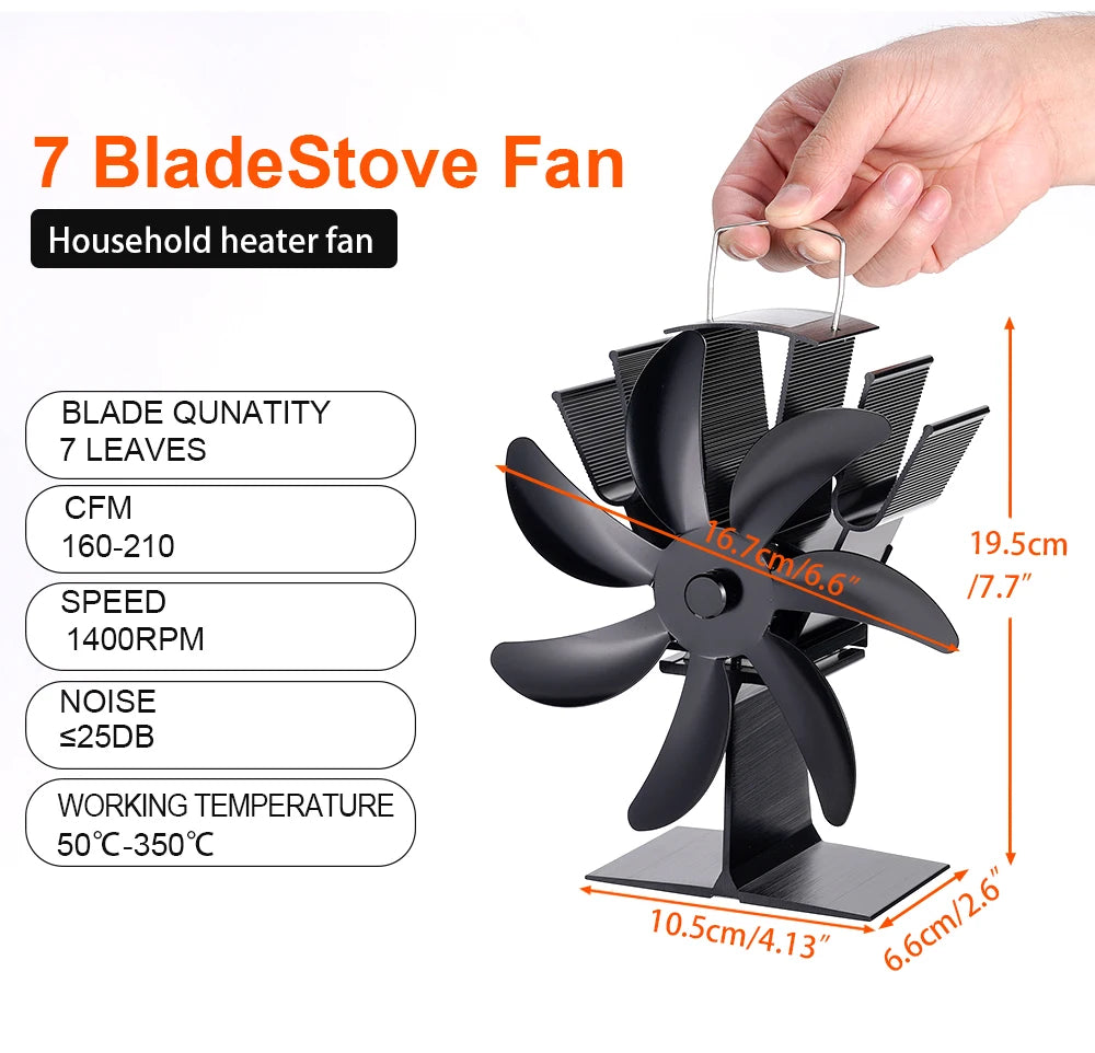 7 Blades Stove Fan Heat Powered Fireplace Fan Log Wood Burner Aluminum Alloy Eco-Fan Quiet Home Warm Efficient Heat Distribution