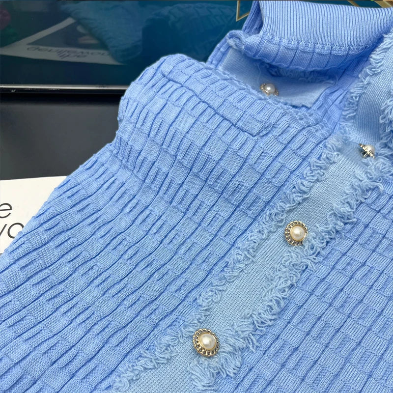 YuooMuoo 2026 New Arrival Women Knitted Long Dress Elegant V-neck Single-breasted Split Sweater Dress Office Lady Vestidos