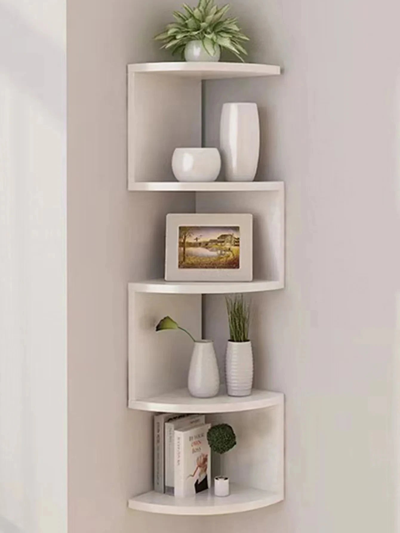 5-Layers Wooden Corner Shelf Display Stand Organizers Storage Floating Bookshelf Plant Holder Home Appliance Kitchen Accessories