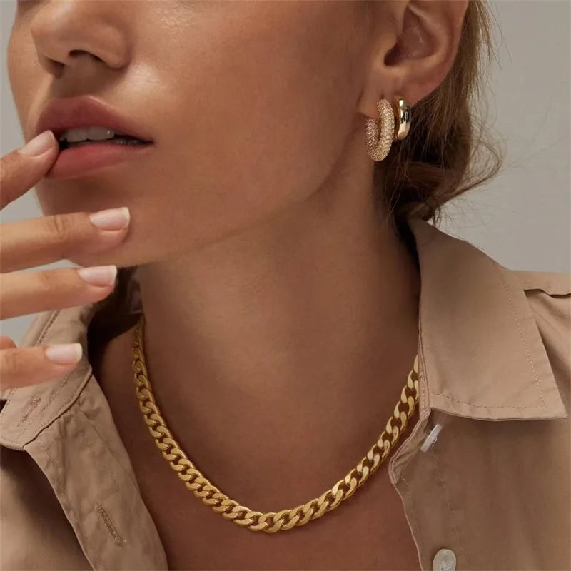 316L Gold Stainless Steel Chain Necklace | Trendy Punk Waterproof Jewelry for Women