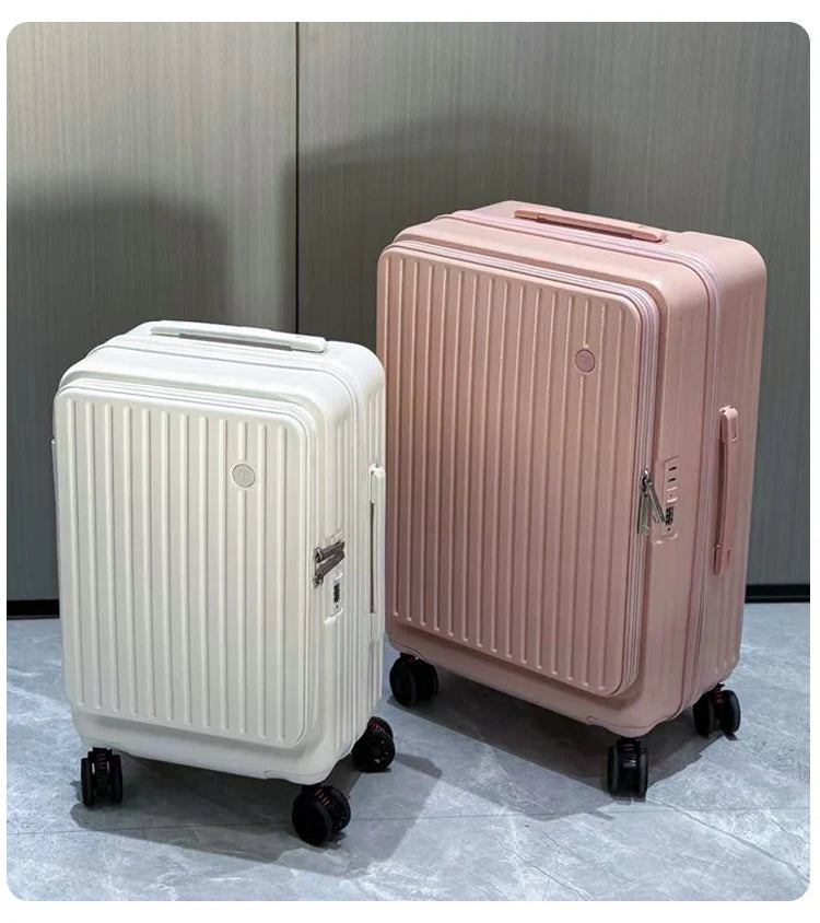 Expandable Hard-Side Trolley Luggage Set with Side Opening - Carry-On & Checked Suitcases, Anti-Shock & Password Lock