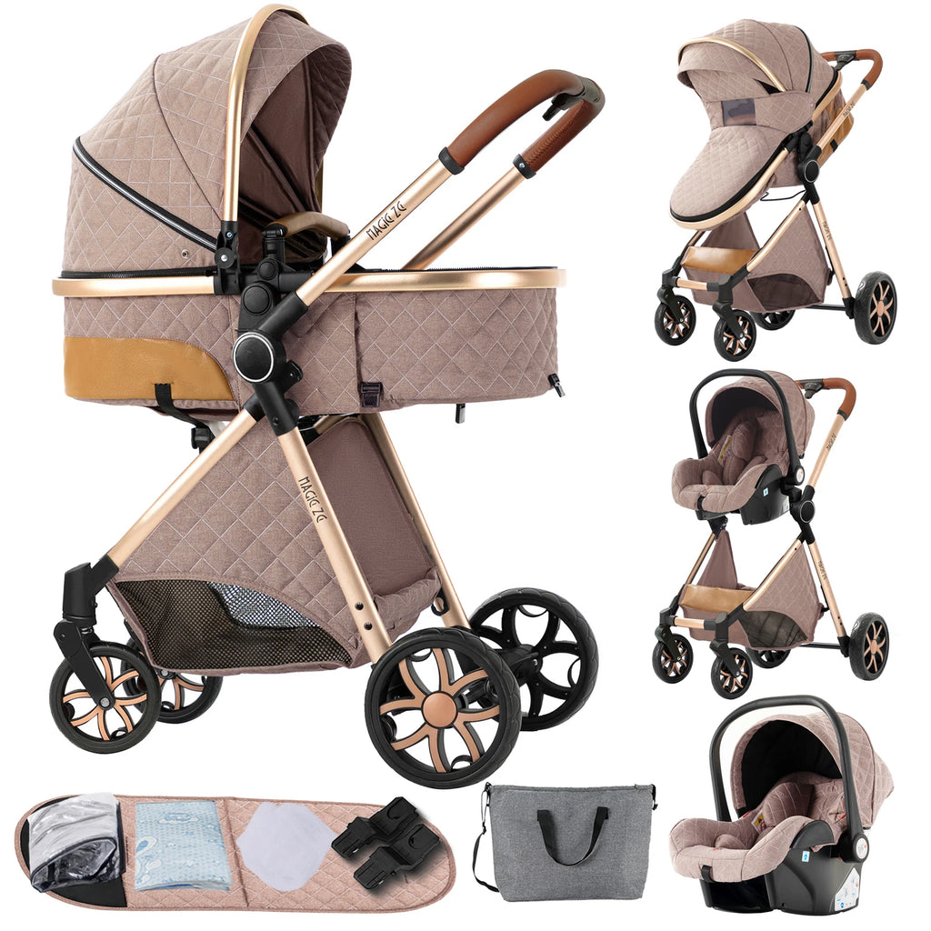 Baby Stroller 3-in-1 Travel System Carriages for Newborns Pushichair Car Seat Stroller High Landscape Lightweight Baby Prams