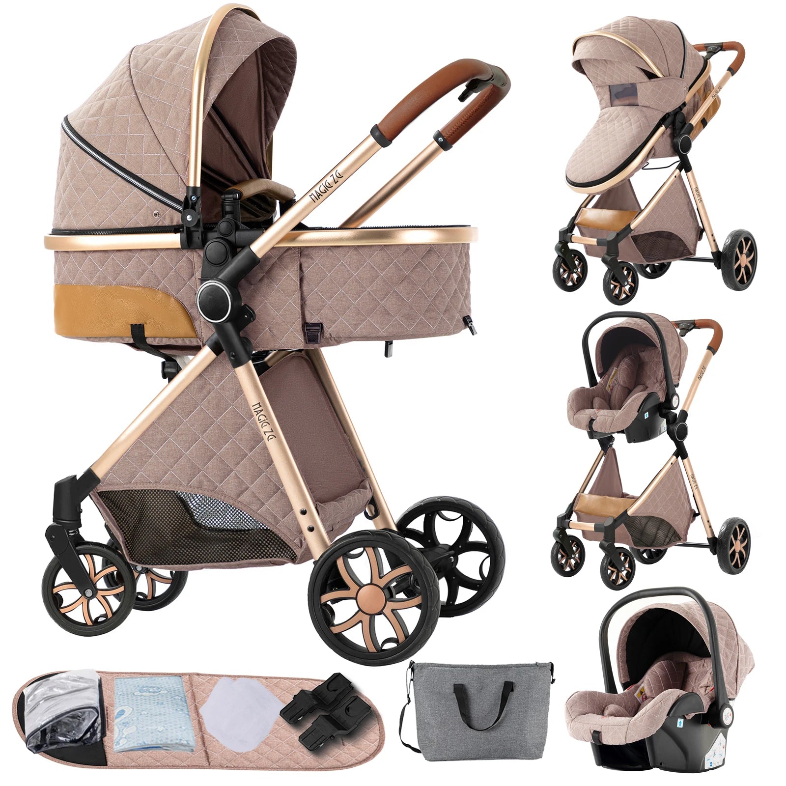 Baby Stroller 3-in-1 Travel System Carriages for Newborns Pushichair Car Seat Stroller High Landscape Lightweight Baby Prams