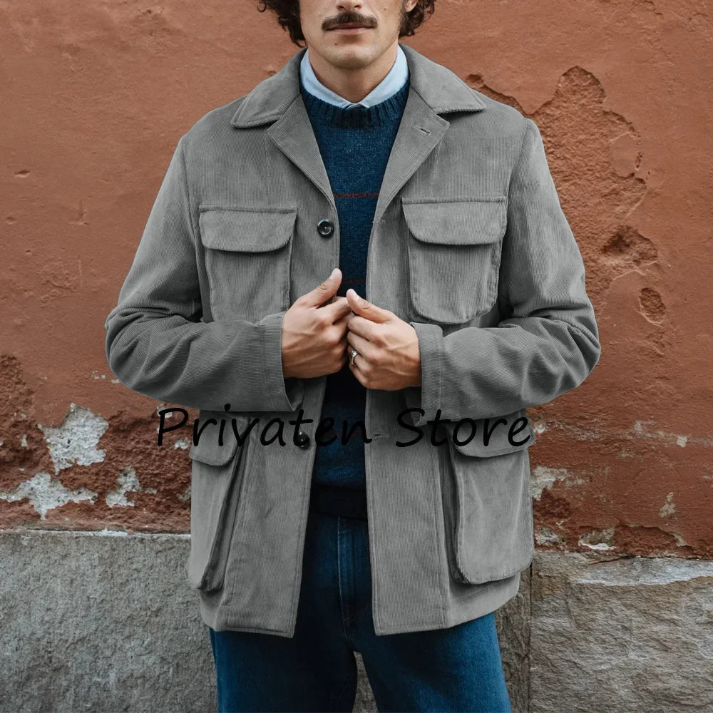 Men’s Corduroy Jacket — Single-Breasted Casual Coat (Spring/Autumn)