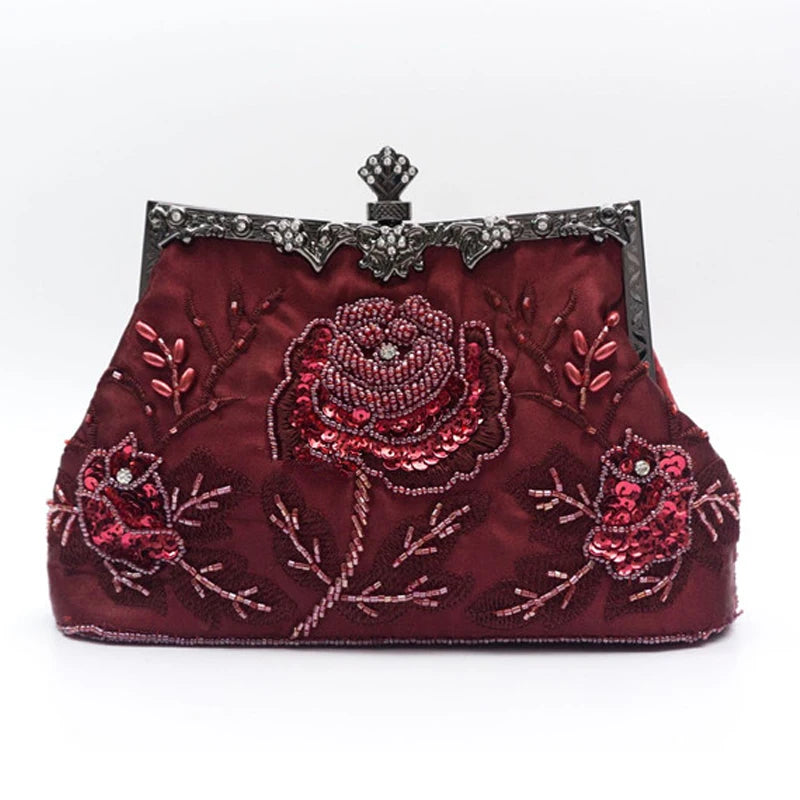 SHELKSBAG 1920s Gatsby Women Vintage Clutch Bags Luxury Beaded Wedding Evening Party Handbags Elegant Small Shoulder Chain Bag