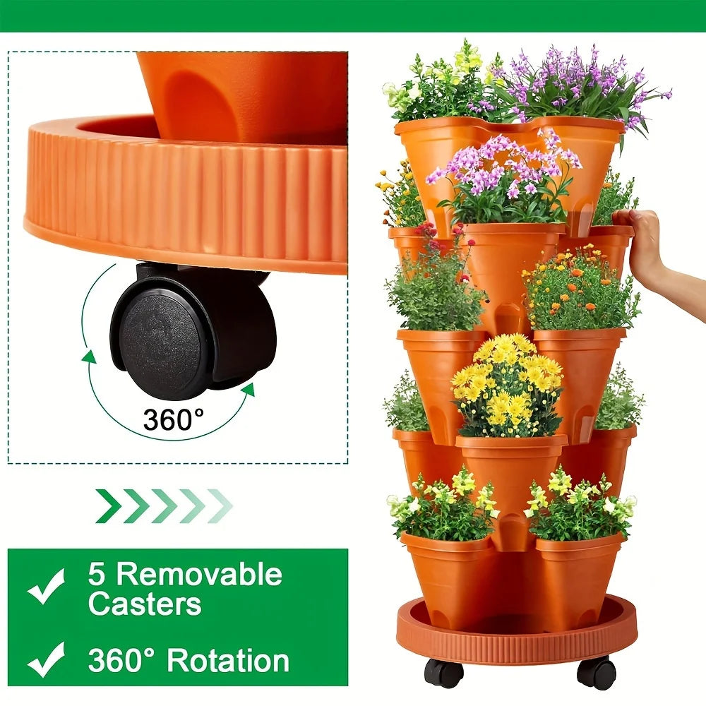 5-Layer Stackable Vertical Planter with Wheels