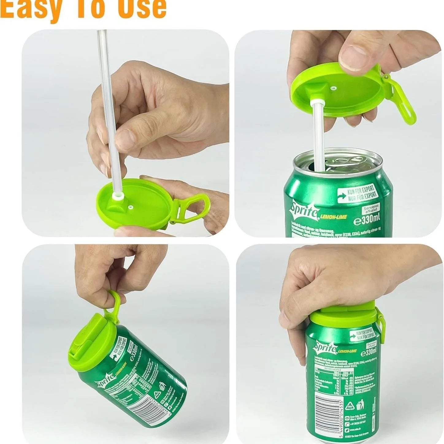 Silicone Straws Soda Can CoverReusable Can Lid, Airtight Plastic Cover for 12oz Soda Cans & Beer Cans, Leak-Proof Snap-On Seal,