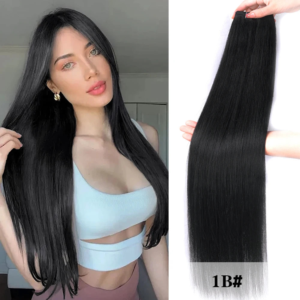 Bone Straight Hair Bundles Salon Smooth Hair Extensions High Temperature Super Long Synthetic Yaki Straight Hair Weaving
