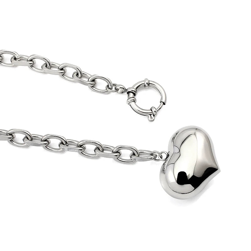 Stainless Steel Heart Pendant Necklace | Silver Couple Lover Chain for Men & Women
