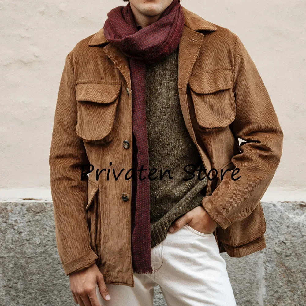 Men’s Corduroy Jacket — Single-Breasted Casual Coat (Spring/Autumn)