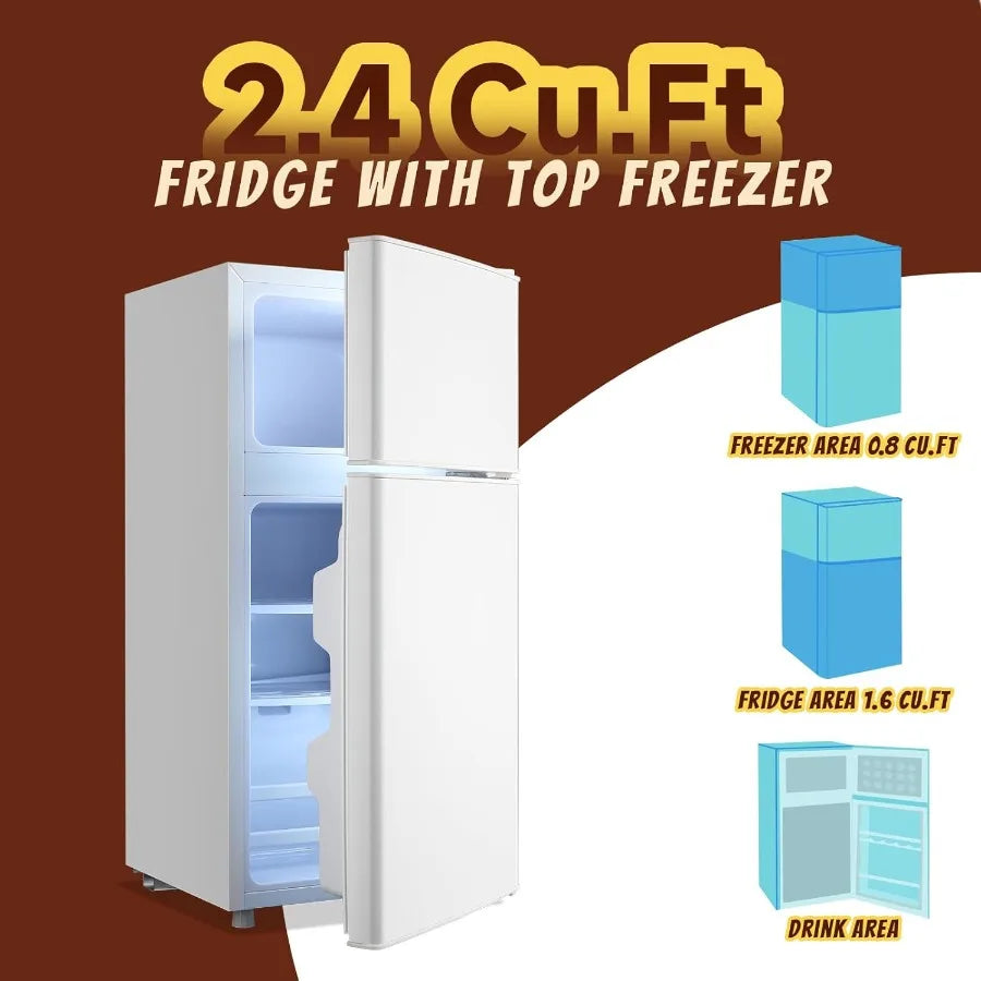 2.4 Cu.ft Mini Fridge Dual Door Small Refrigerator with Freezer Apartment Size for Personal Storage Compact Cooling Solution wi