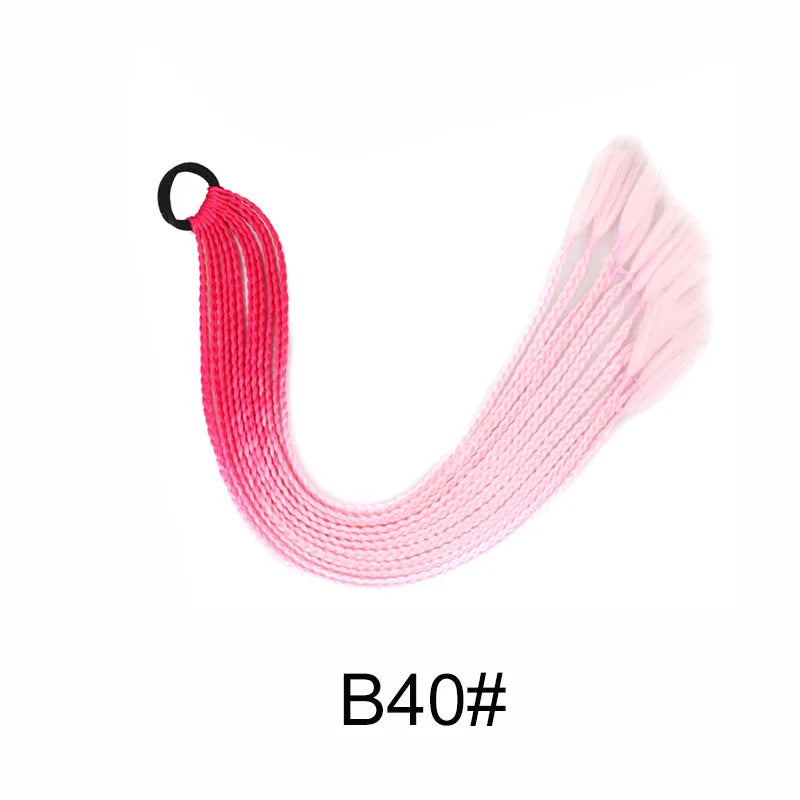 WIGSIN 24Inch Synthetic Long Ombre Rainbow Box Braid Ponytail Hair Extension for Women Rubber Band Hairstyle for Women