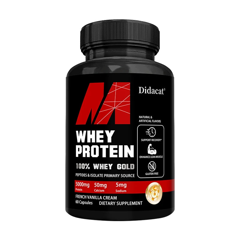 Didacat Whey Protein Capsules – 5000mg Protein Support for Muscle Growth & Recovery | Gluten-Free, Non-GMO (30/60/120 Capsules)