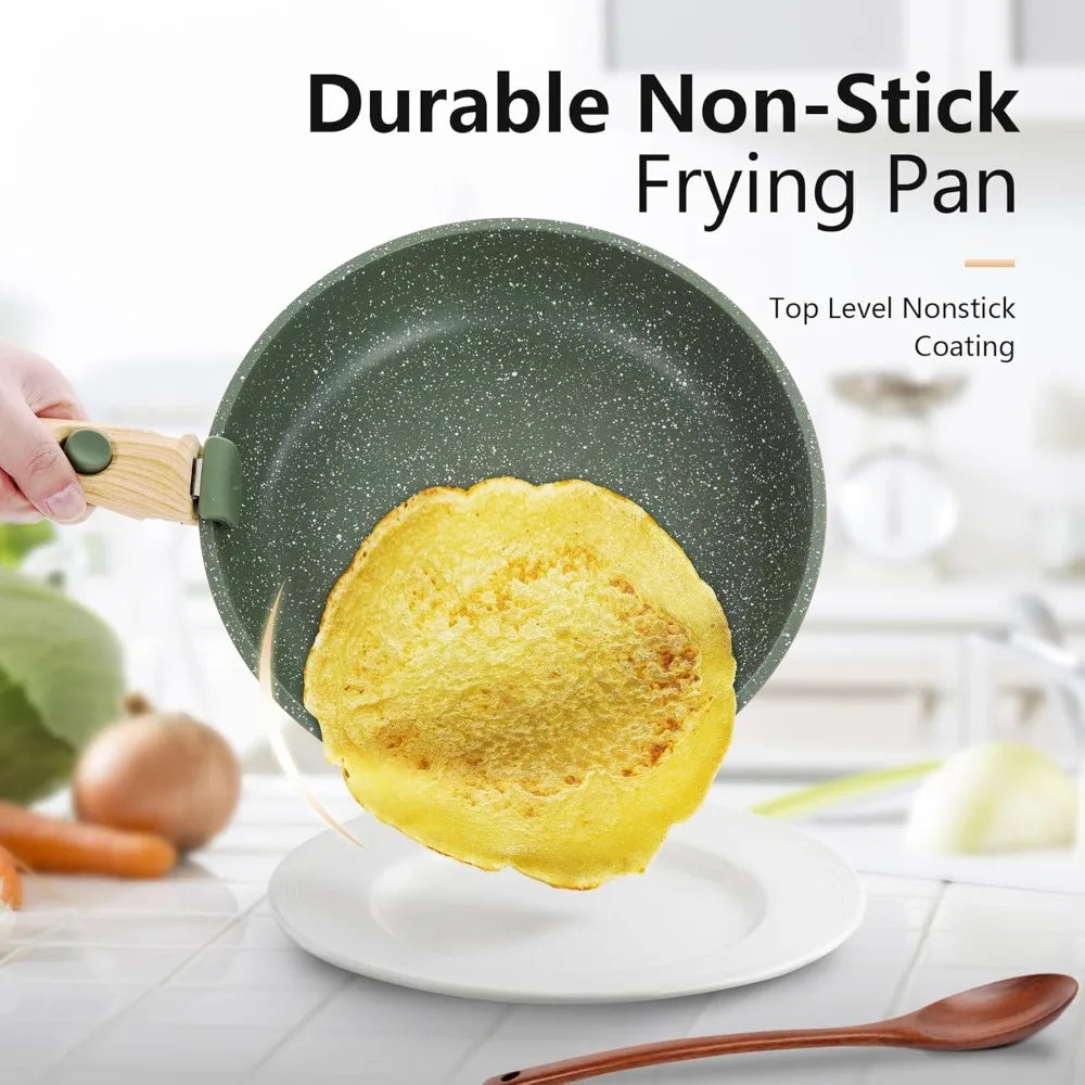 10-Piece Nonstick Cookware Set – Removable Handle, Induction Ready