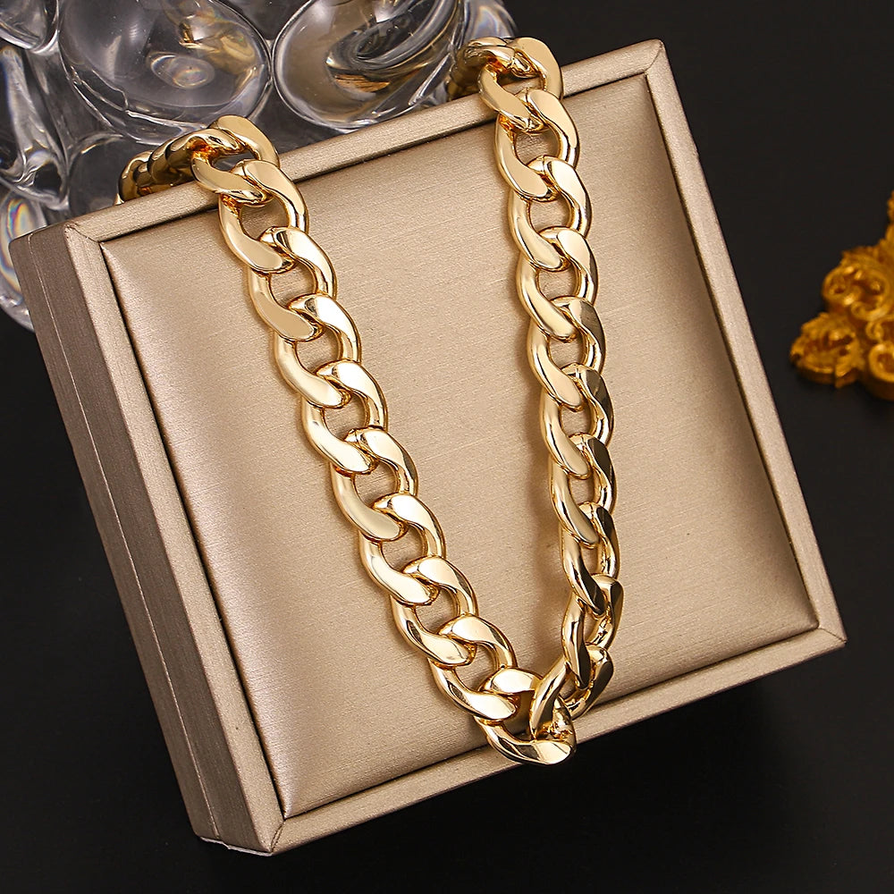 Punk Chunky Cuban Link Chain Necklace | Heavy Metal Gold Choker for Women & Men