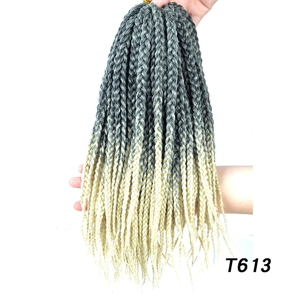 Synthetic Box Braids Hair Colored Crochet Hair Extensions Ombre Blue Gray Hook Braids Hairpiece For Women Cosplay Daily Use 24''