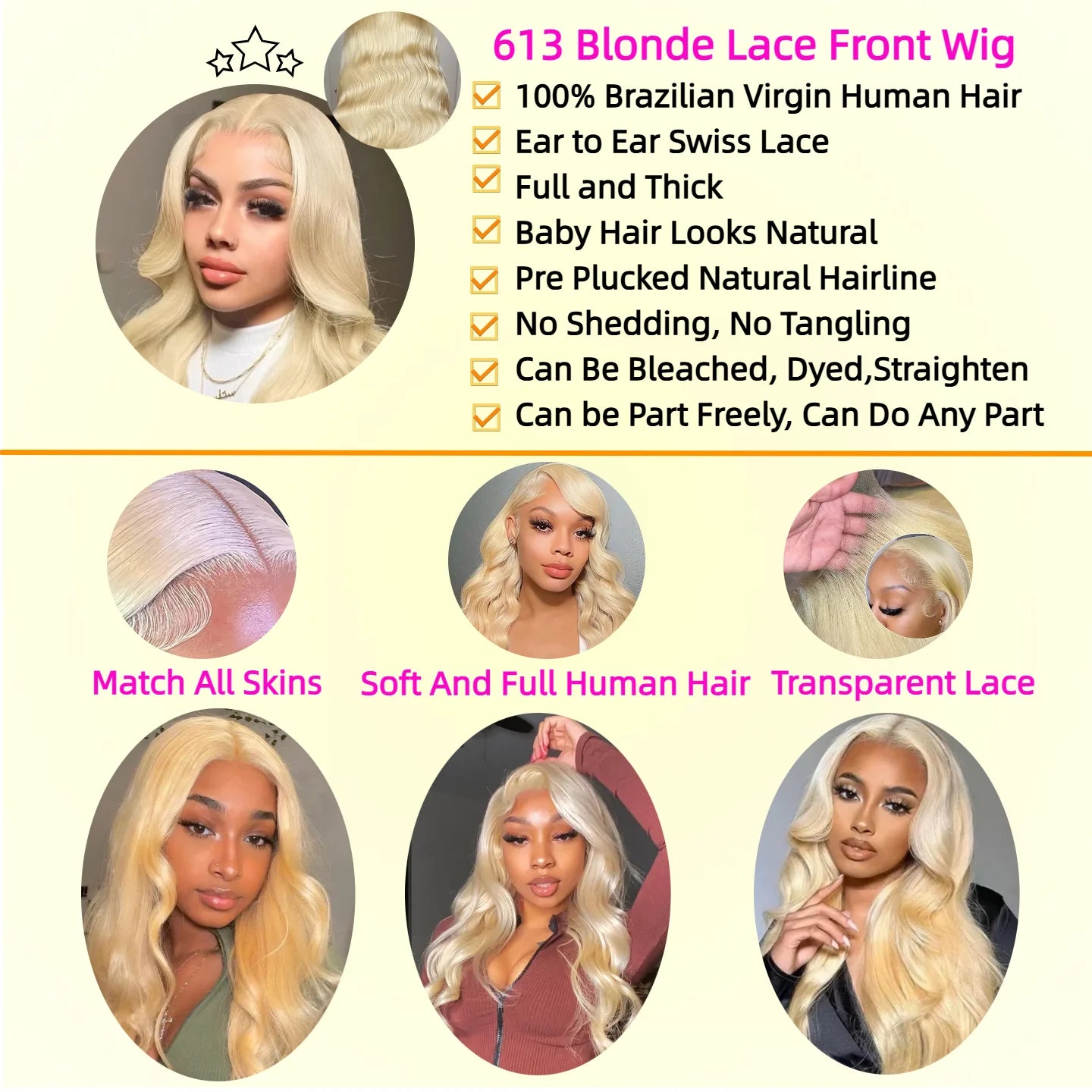 613 Blonde Body Wave Hair Wig Pre Plucked 30 36 Inch Body Human Hair Wig 13x4 13x6 HD Lace Frontal Wigs 180 200 Density Hair Wig