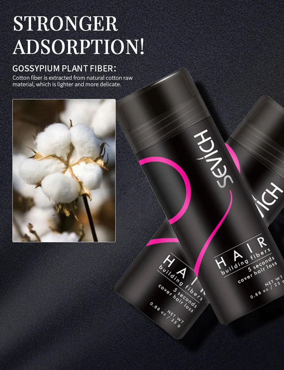 SEVICH Keratin Hair Fiber Set – Covers Sparse Hair & Bald Spots (25g)