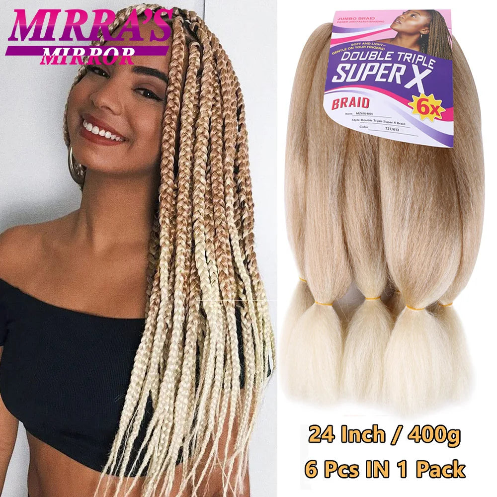 Jumbo Box Braids 400 Gramas Large YAKI Texture 6X Synthetic Braiding Hair  Pre-stretched African Braid Extensions Mirra's Mirror