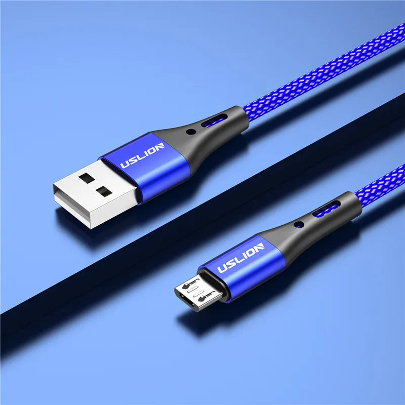 USLION 3M Micro USB Cable Fast Charging For Xiaomi Android Mobile Phone Data Cable for Samsung Micro USB Charger Wires Purple