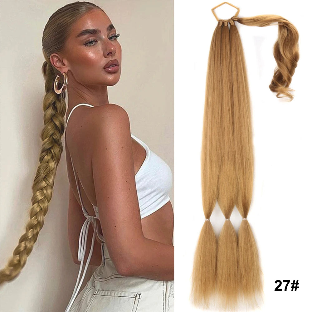 34Inch Synthetic Braided Ponytail Extensions Black Brown Blonde Hairpiece Pony Tail With Hair Tie For Women Fake Hair Extensions
