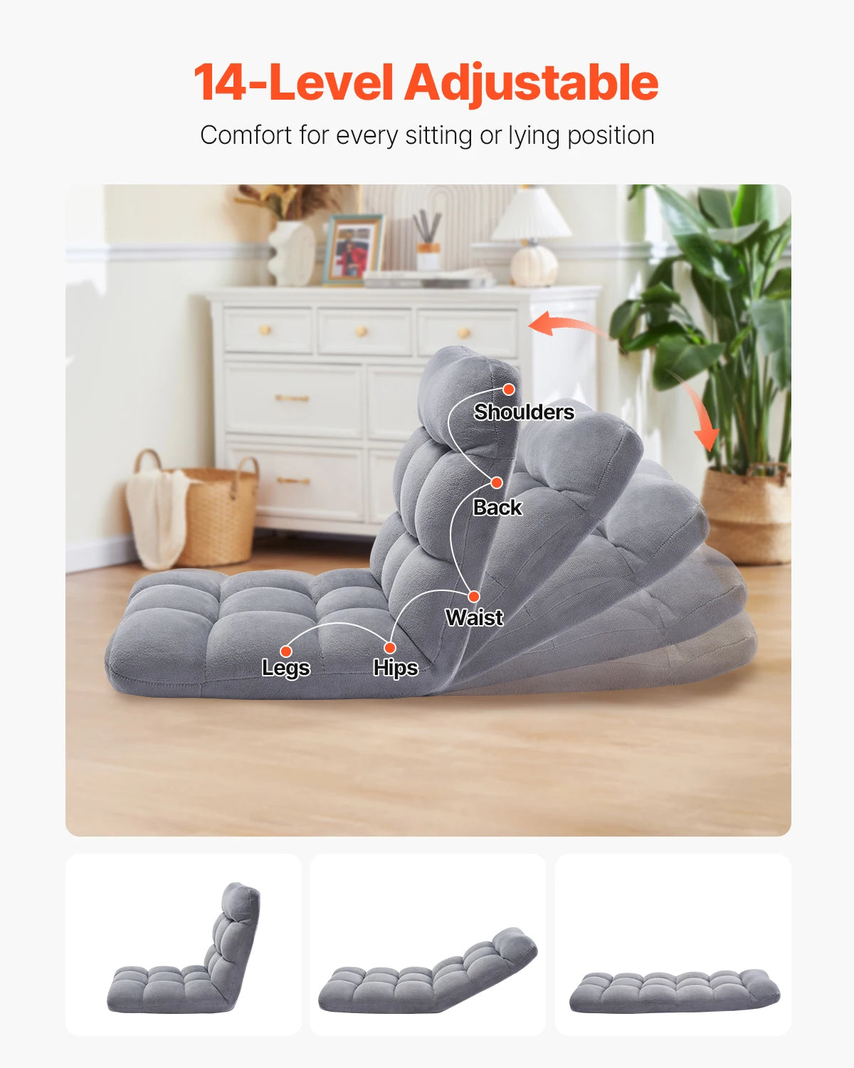 SucceBuy Floor Chair Recycled Foam Folding Sofa Chair Multifunctional Floor Chair with Back Support Ideal for Sleeping Reading