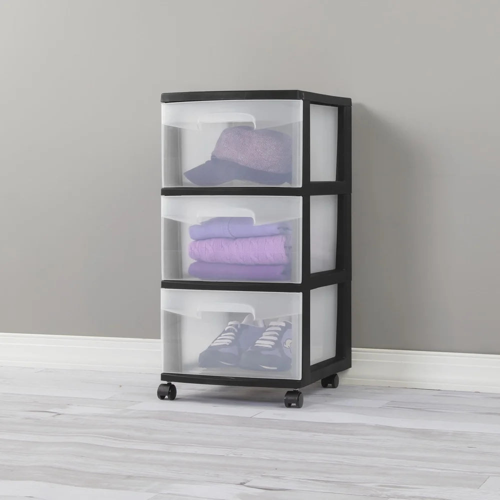 3-Drawer Rolling Storage Cart – Clear Drawers