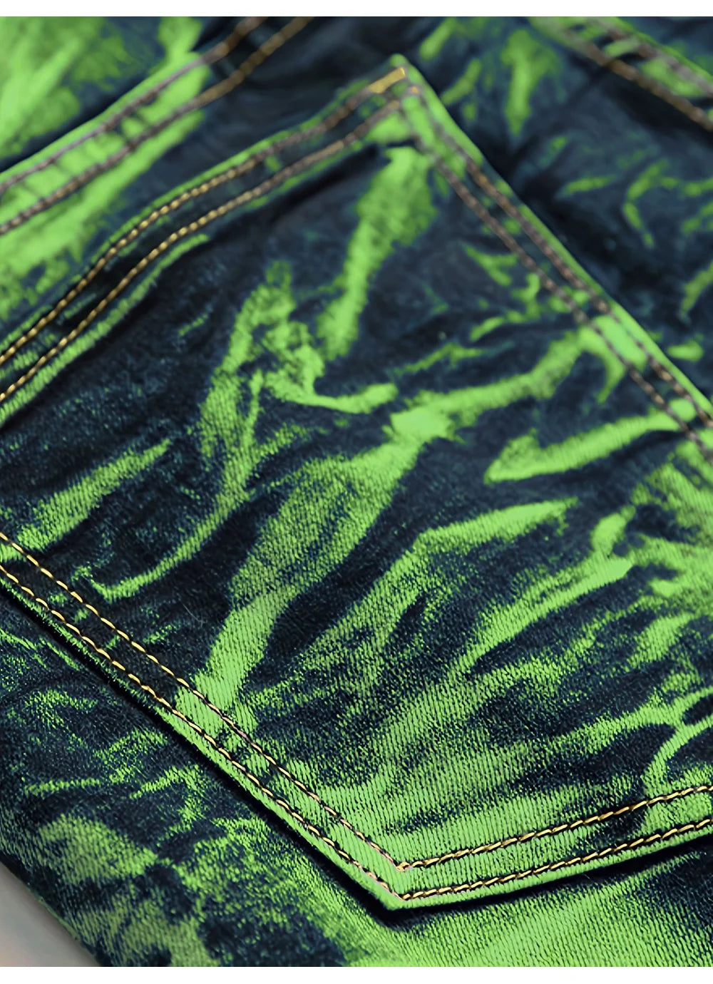 Men Hole Ripped Stretch Denim Jeans Streetwear Slim Tapered Pants Tie Dyed Trousers Men Green Jeans