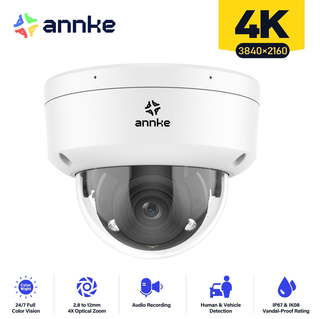 ANNKE H.265+ 4K Ultra HD IP Camera 4X Optical Zoom Dome Camera Home 8MP Night Vision Security Camera 2.8mm poe camera outdoor 4k