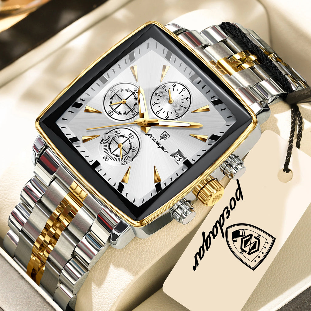 POEDAGAR Top Luxury Business Male Wristwatch Waterproof Luminous Stainless Steel Men Watch Chronograph Date Men's Quartz Watches