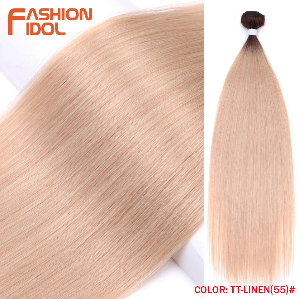 Bone Straight Hair Extensions Ombre Blonde Hair Bundles Super Long Hair Synthetic 24 Inch Straight Hair Full to End FASHION IDOL