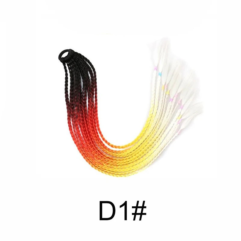 WIGSIN 24Inch Synthetic Long Ombre Rainbow Box Braid Ponytail Hair Extension for Women Rubber Band Hairstyle for Women