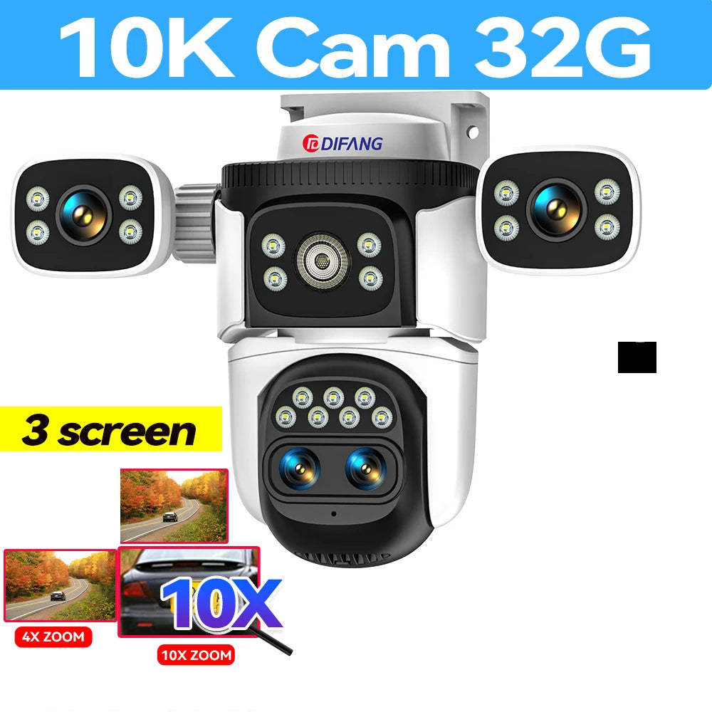 10K 20MP External IP Camera WiFi Surveillance Outdoor Four Lens PTZ 10X Optical Zoom CCTV Security Protection New