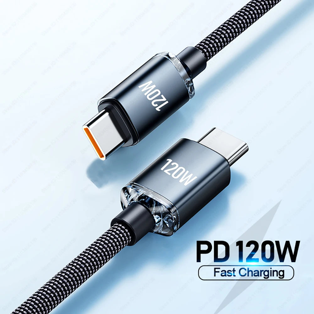 120W Dual Type C Data Cable Phone Fast Charge USB C Cable Type C Quick Charger Cords Data Line For iPhone Samsung Xiaomi Huawei