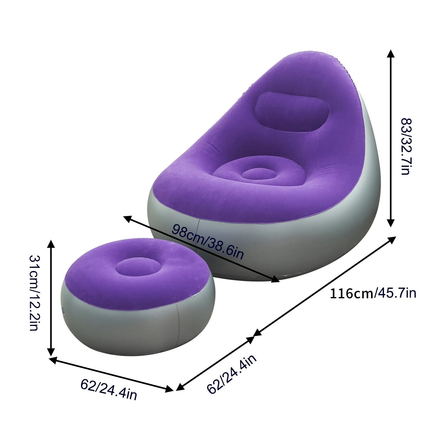 Inflatable Lounge Chair for Adults, Folding Portable Lazy Sofa with Foot Stool ,Air Couch Sofa for  Livingroom and Bedroom