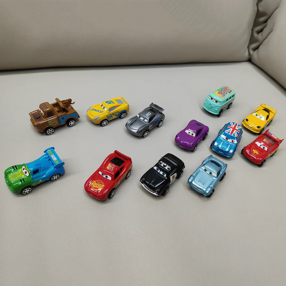 12pcs/Set Hot Sale Pixar Cars Lightning Mcqueen Jackson Storm Mater Pvc Model Back-Force Car Toy For Kids Birthday Gift Set