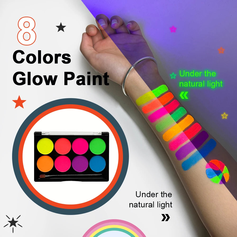 8 Colors Glow Fluorescent Neon Oil Face Body Art Paint UV Glow Oil Painting Halloween Party Fancy Dress Beauty Makeup Cosmetics