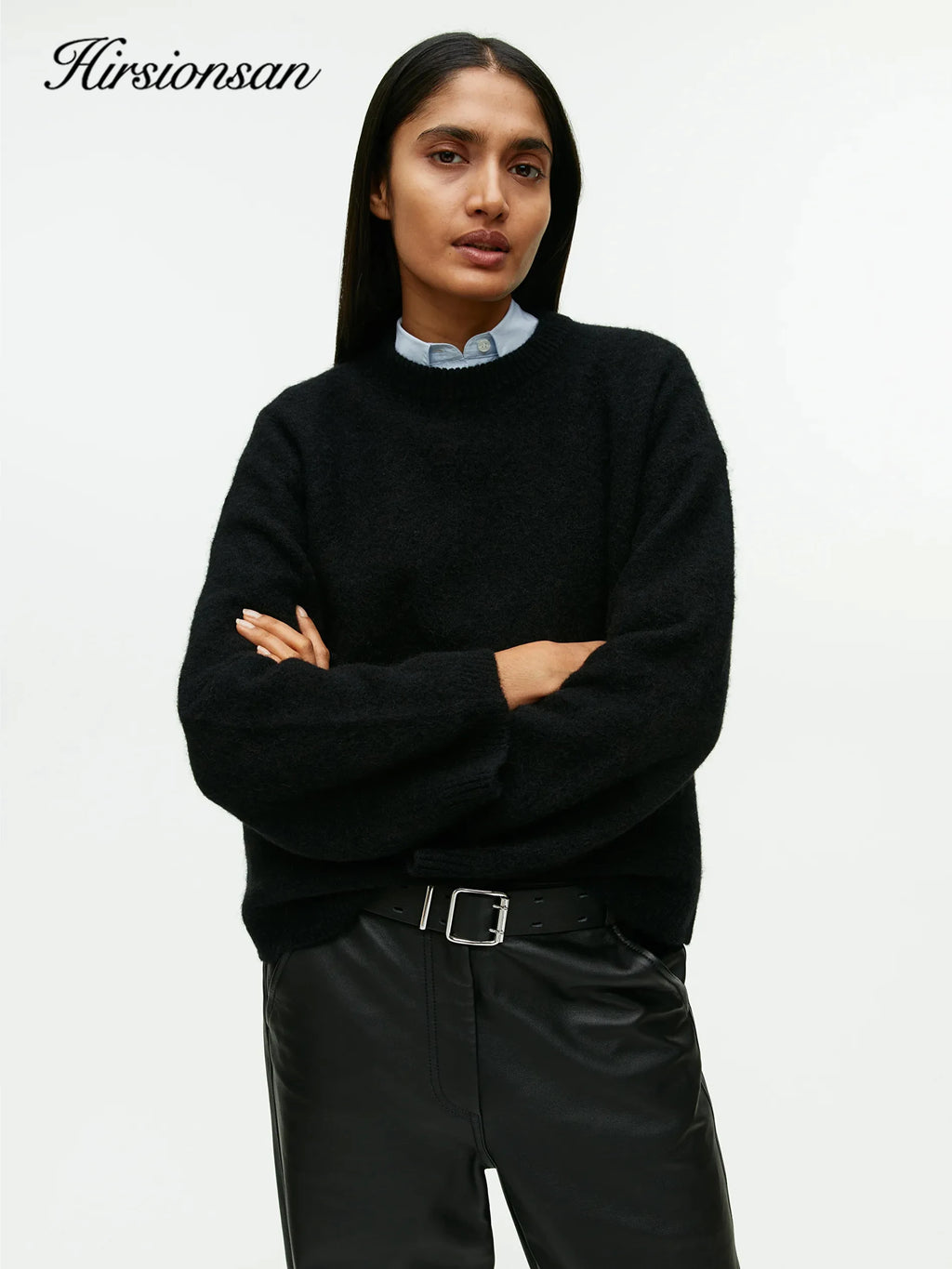 Hirsionsan Women’s Lantern Sleeve Knit Sweater – Oversized Thick Pullover, Cozy O-Neck Casual Top (2025 New Arrival)