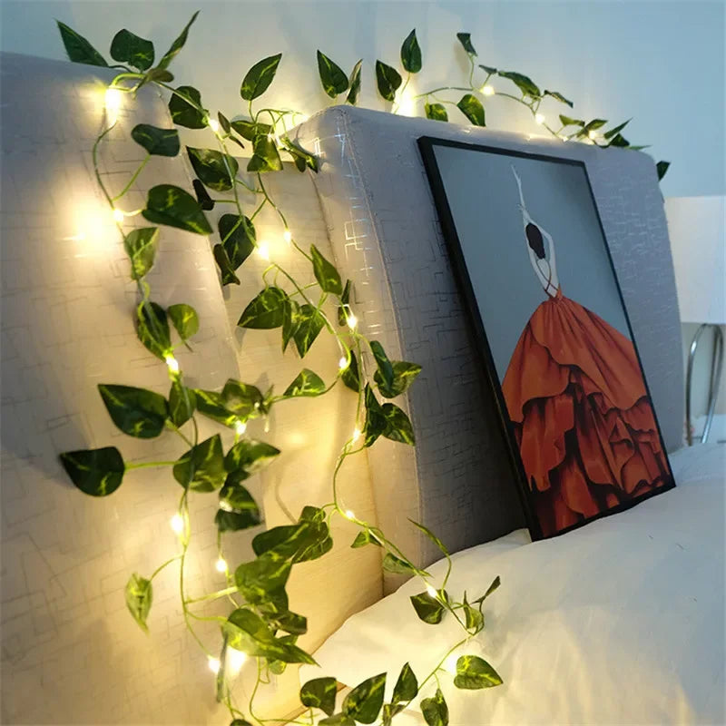 Green Leaf Fairy Vine String Lights (Battery Powered, LED)