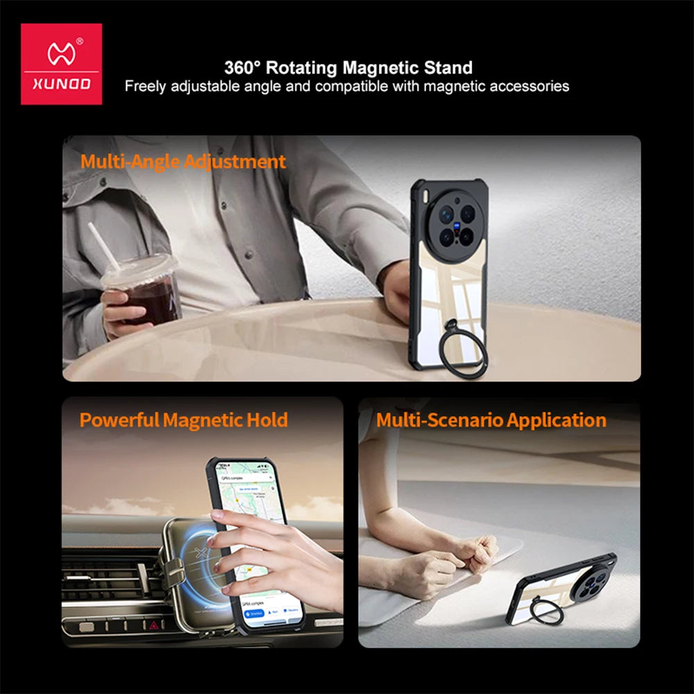 Xundd For VIVO X300 X300 Pro Ultra Case,Airbag Anti-drop Shell Acrylic+TPU Back Stripes Transparent Cover With Magnetic Stand