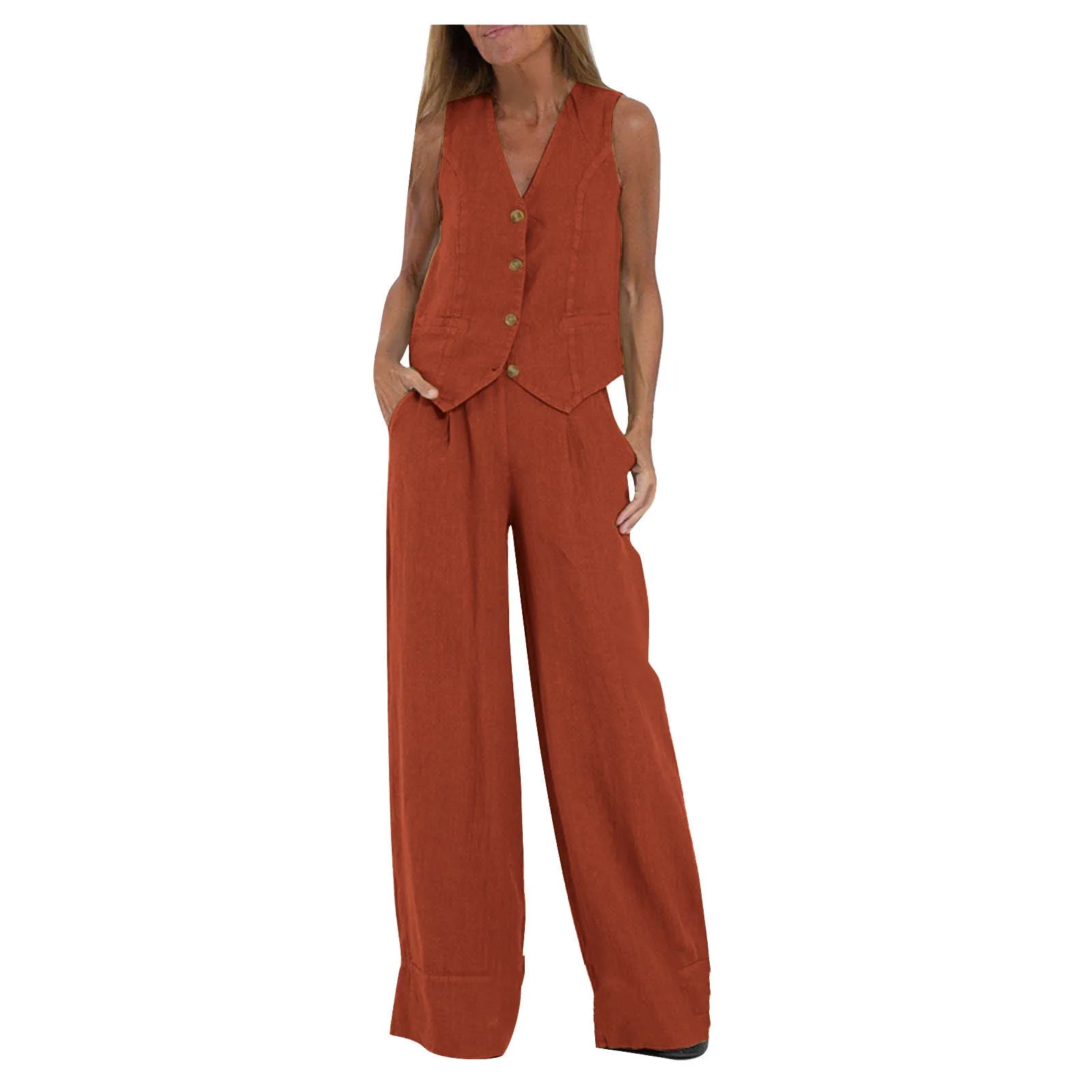 Women's Clothing 2025 Spring Summer New Fashionable Vest Pants Collage Splicing Pure Sleeveless Color Temperament Casual Suit
